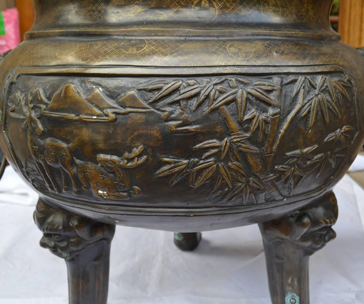 Massive Inlaid Gilt Bronze Well Decorated Tripod Vessel 1