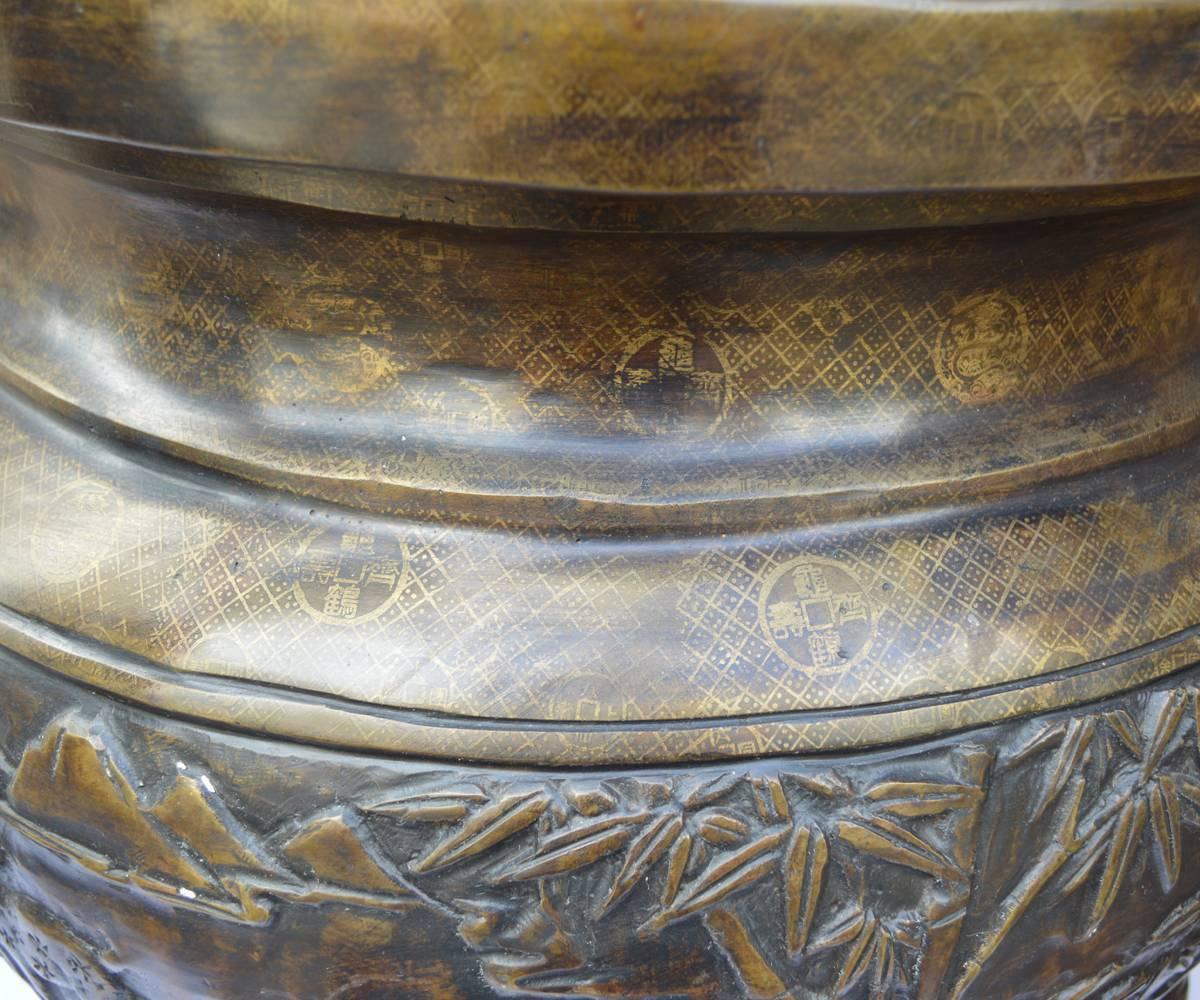 Massive Inlaid Gilt Bronze Well Decorated Tripod Vessel 4