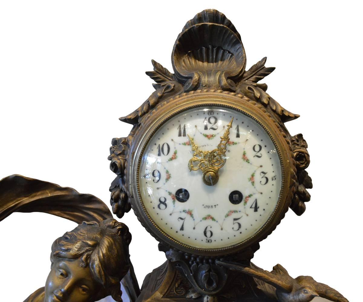 Bronze Antique Three-Piece Clock and Urn French Louis XVI Signed Garniture
