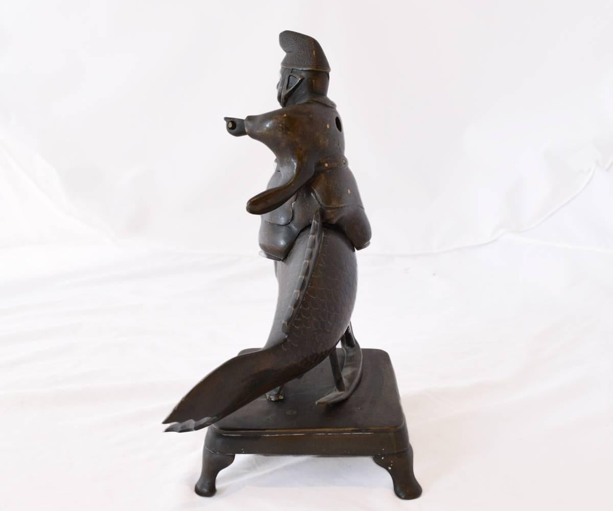 Antique Japanese Censor with a Figure and a Fish In Good Condition For Sale In Laguna Beach, CA