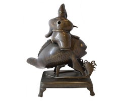 Antique Japanese Censor with a Figure and a Fish
