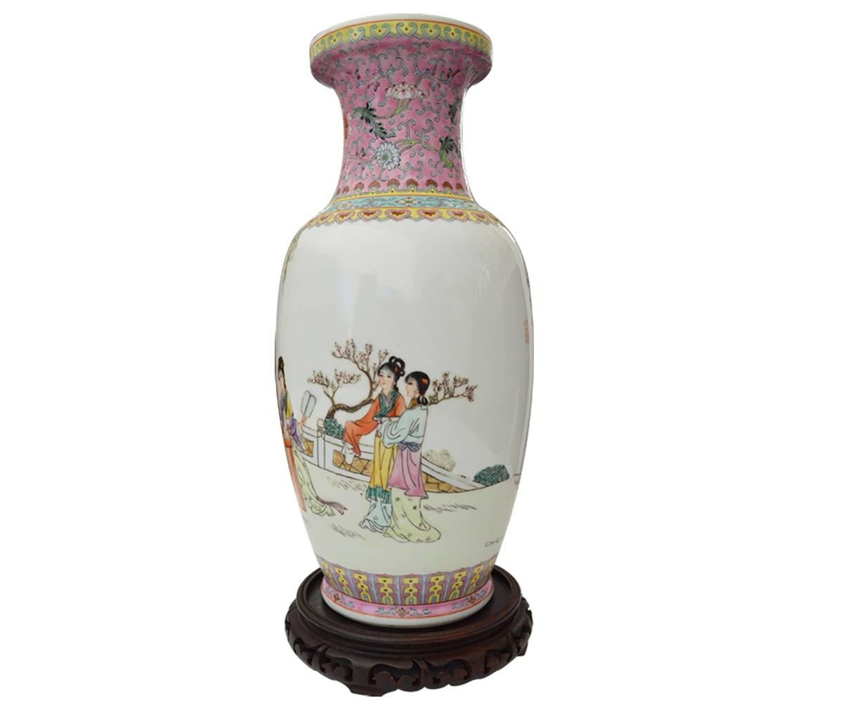 Chinese Export Pair of Chinese Famille Rose Enameled Vases For Sale