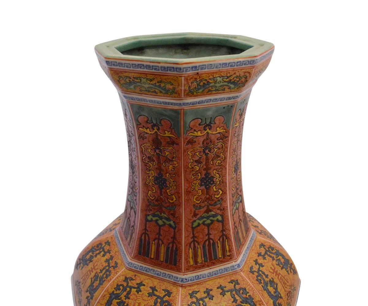 Tall Chinese Enameled Porcelain Segmented Stamped Vase with Eight Immortals 1