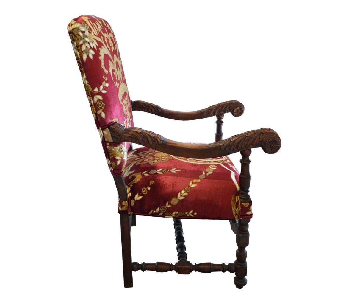 Antique Hand-Carved Walnut Italian Chair 1