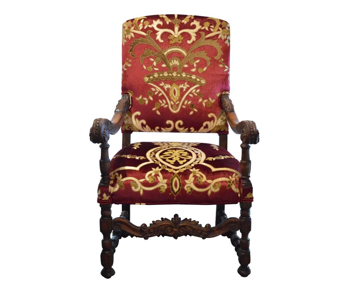 19th Century Antique Hand-Carved Walnut Italian Chair