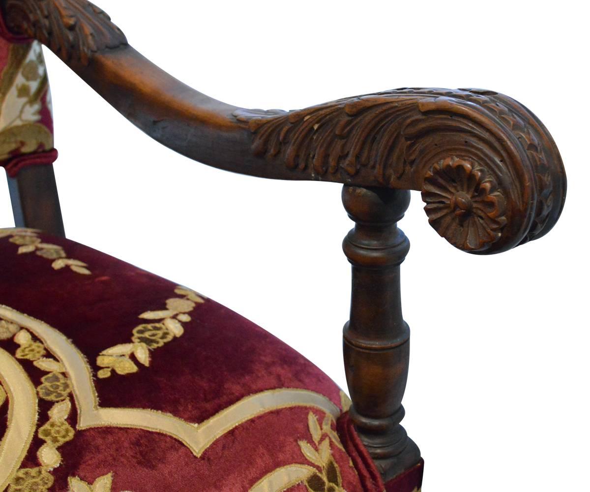 Renaissance Revival Antique Hand-Carved Walnut Italian Chair