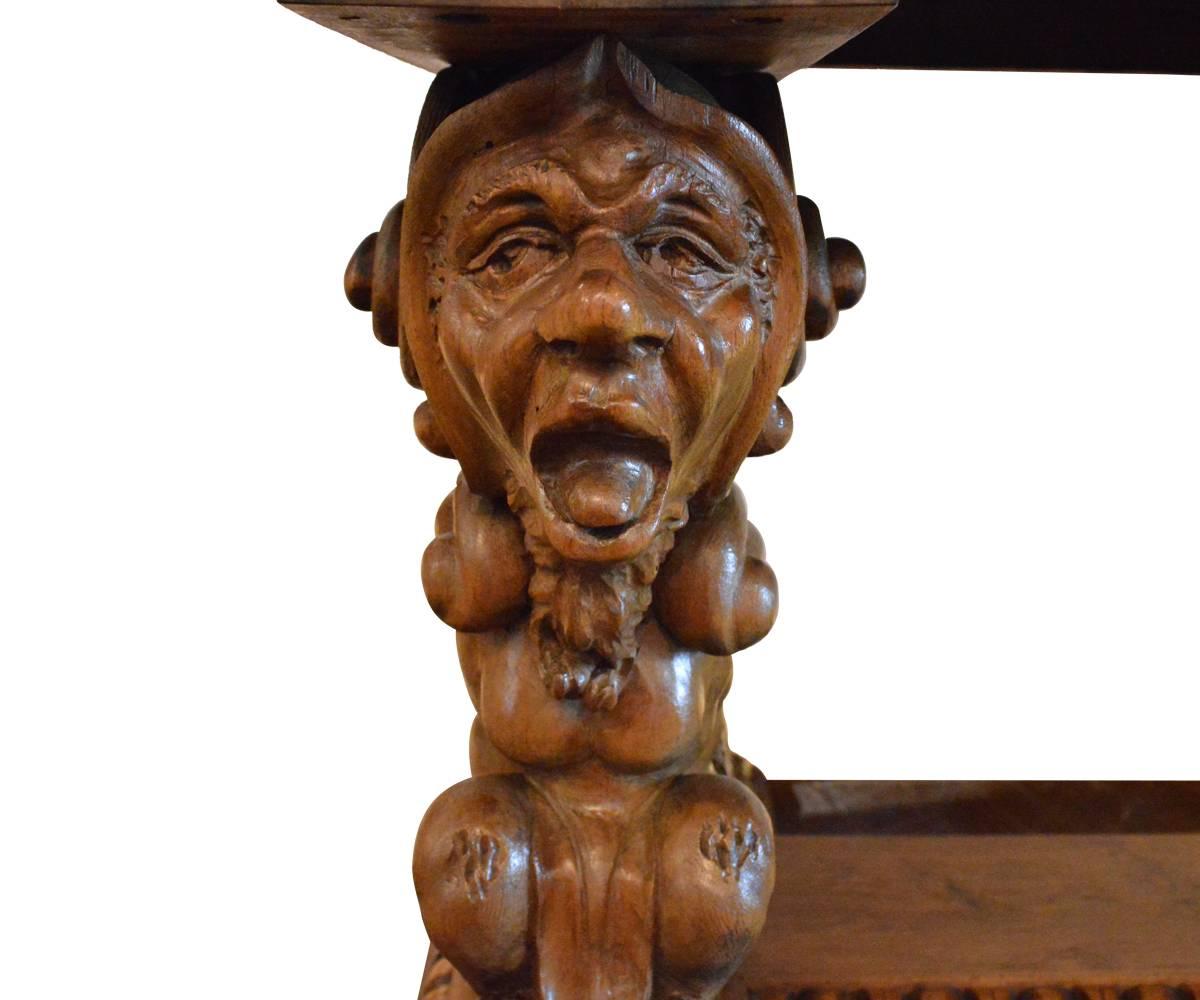 19th Century Antique Gothic Style Hand-Carved Walnut Table or Desk