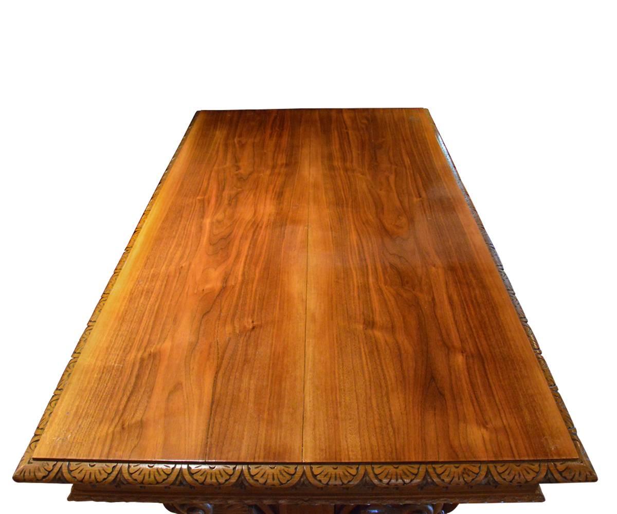 Gothic Revival Antique Gothic Style Hand-Carved Walnut Table or Desk