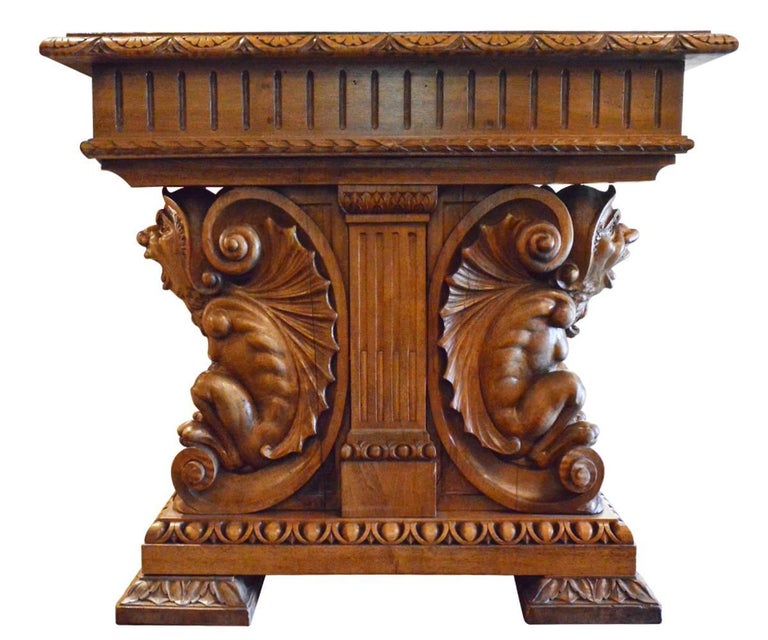 Antique Gothic Style Hand-Carved Walnut Table Or Desk For Sale At European Antique Gothic Style Hand-Carved Walnut Table or Desk For Sale - Antique Gothic Style Hand-Carved Walnut Table Or Desk For Sale At