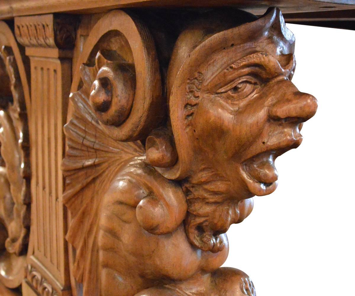 Antique Gothic Style Hand-Carved Walnut Table or Desk 1