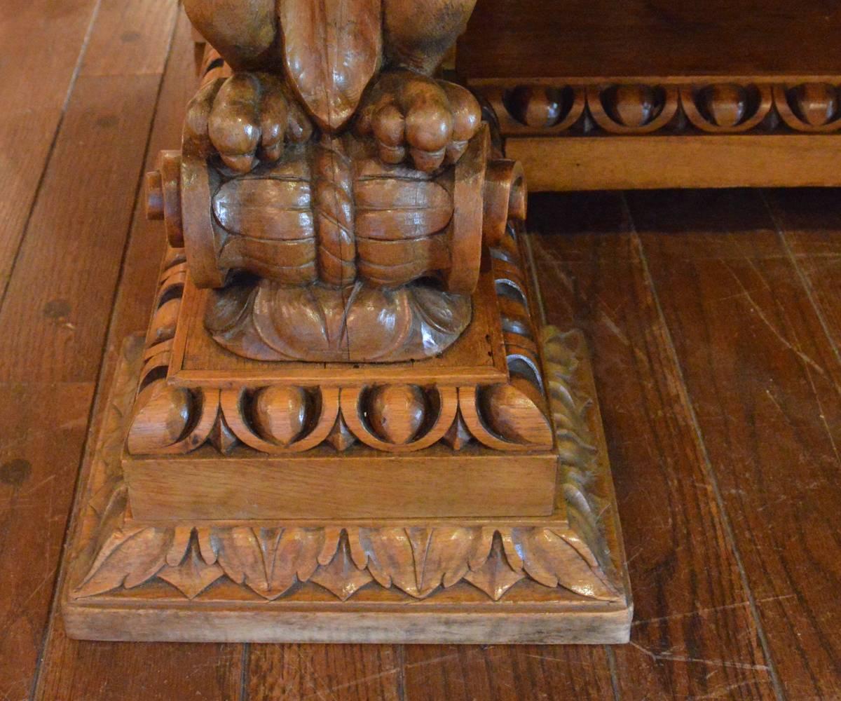 Antique Gothic Style Hand-Carved Walnut Table or Desk In Good Condition In Laguna Beach, CA