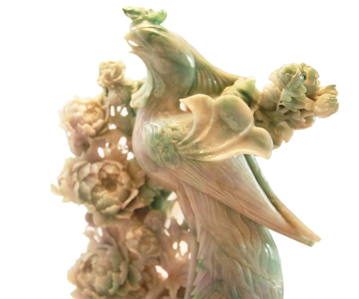 Carved Pair of Fine and Large Jadeite Phoenix Groups