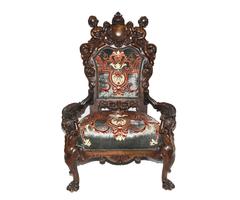 Very rare antique throne size German three-piece chair and side table group