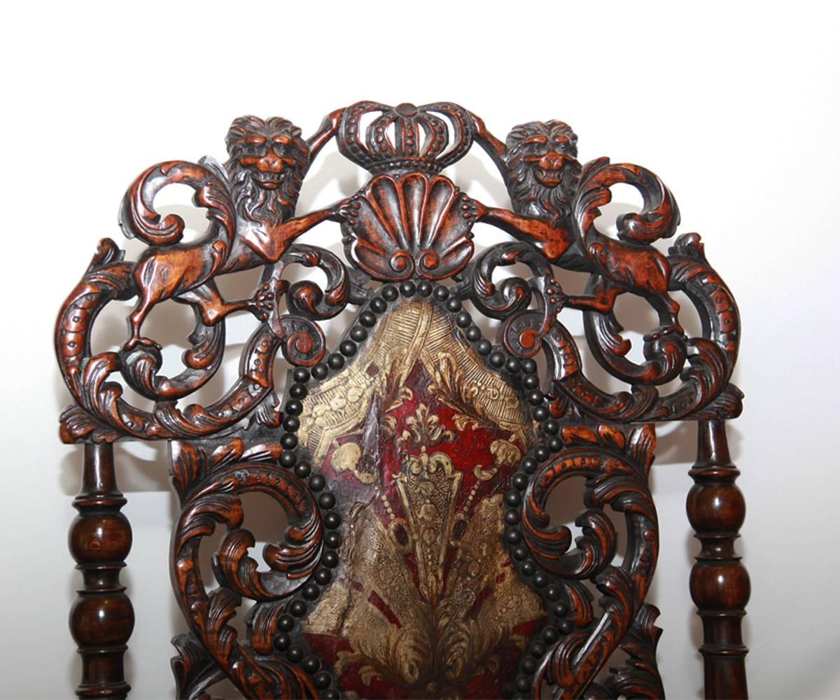 Renaissance Revival Pair of Exquisite Antique French High Back Walnut Chairs