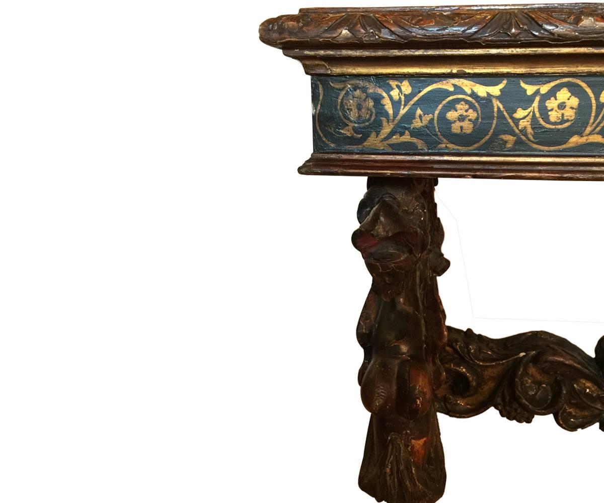 Renaissance Revival Antique Spanish Renaissance Style Walnut Polychrome and Gilt Table or Desk