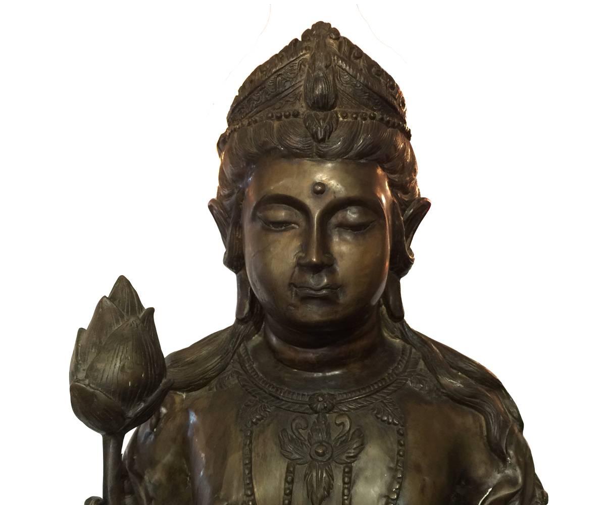 Chinese Majestic Large Bronze Quan Yin  For Sale