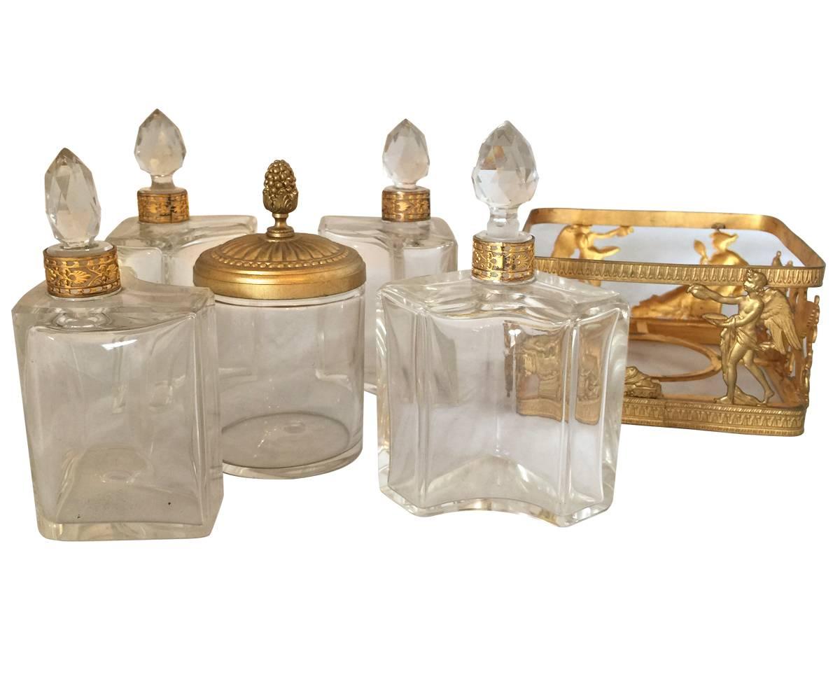 Gilt Antique gilt brass empire style perfume bottle caddy