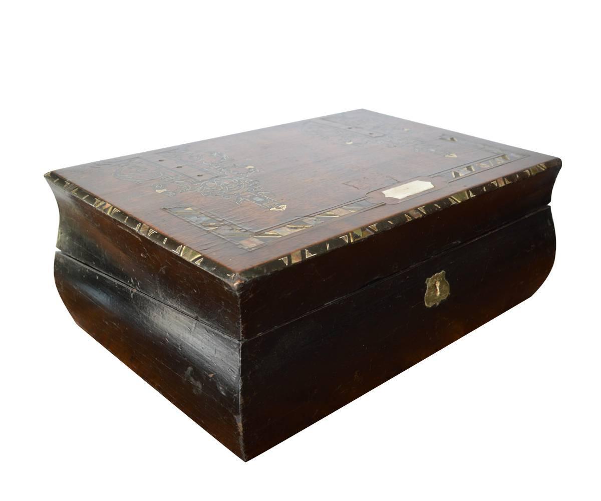 Antique Lap Desk with Ebony Wood Inlay For Sale at 1stdibs