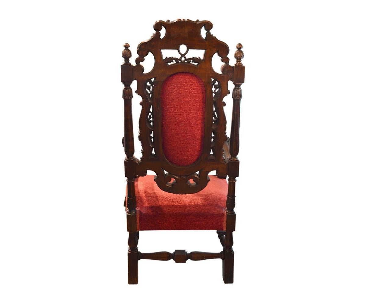 Baroque Pair of Large Antique Hand-Carved Walnut Throne Chairs