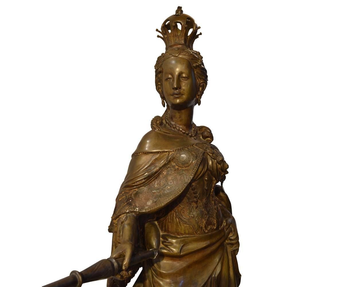 European  Important Large Bronze Crowned Royal Figure with Scepter For Sale