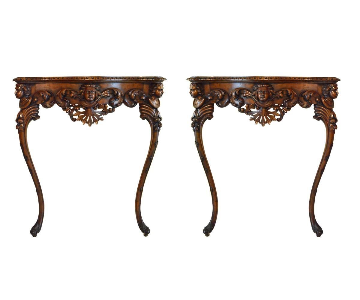 Hand-Carved Antique Italian Dining Room Set with Table, Chairs, Buffet, Consoles, Credenza