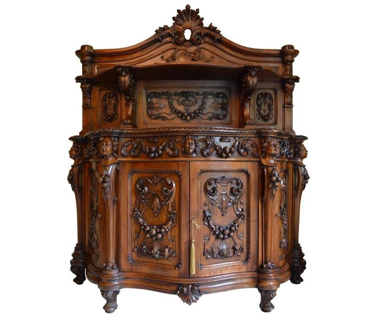 Antique Italian Dining Room Set with Table, Chairs, Buffet, Consoles