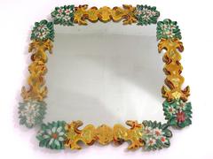 Decorated Italian Mirror with 17th Century Paper and Gold Leaf Decor