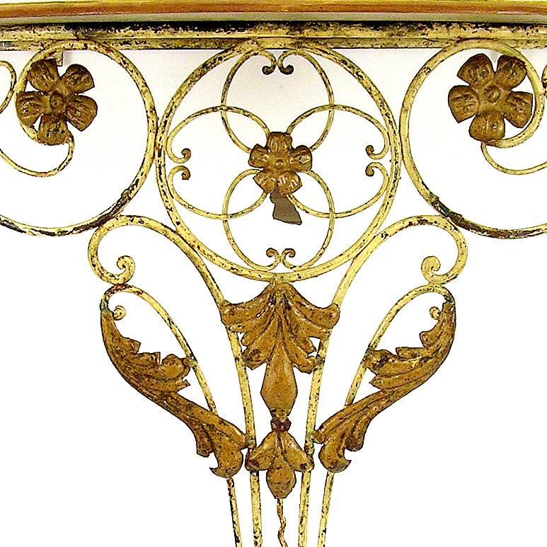 19th Century Parisian Iron Console Table with Napoleon Tapestry Cartoon Top In Distressed Condition For Sale In Atlanta, GA