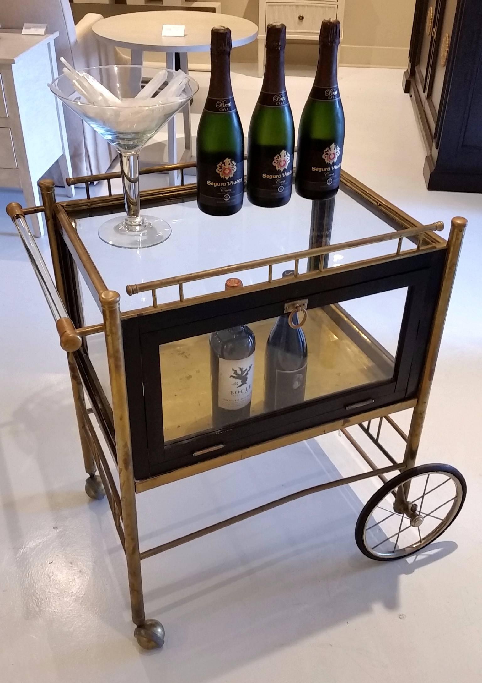 Painted Antique Bar Cart / Trolley on Carriage Wheels