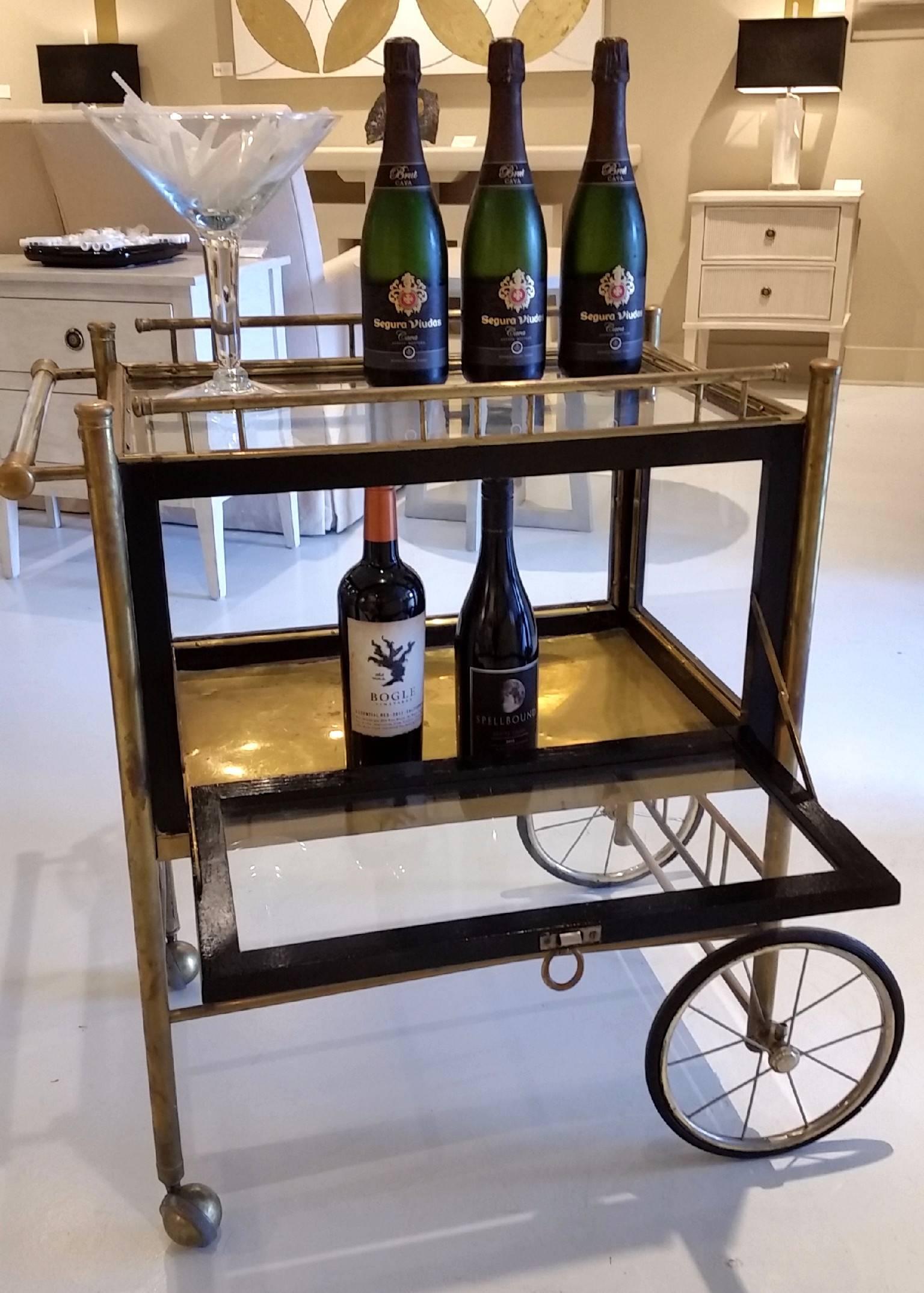 Antique Bar Cart / Trolley on Carriage Wheels In Distressed Condition In Atlanta, GA