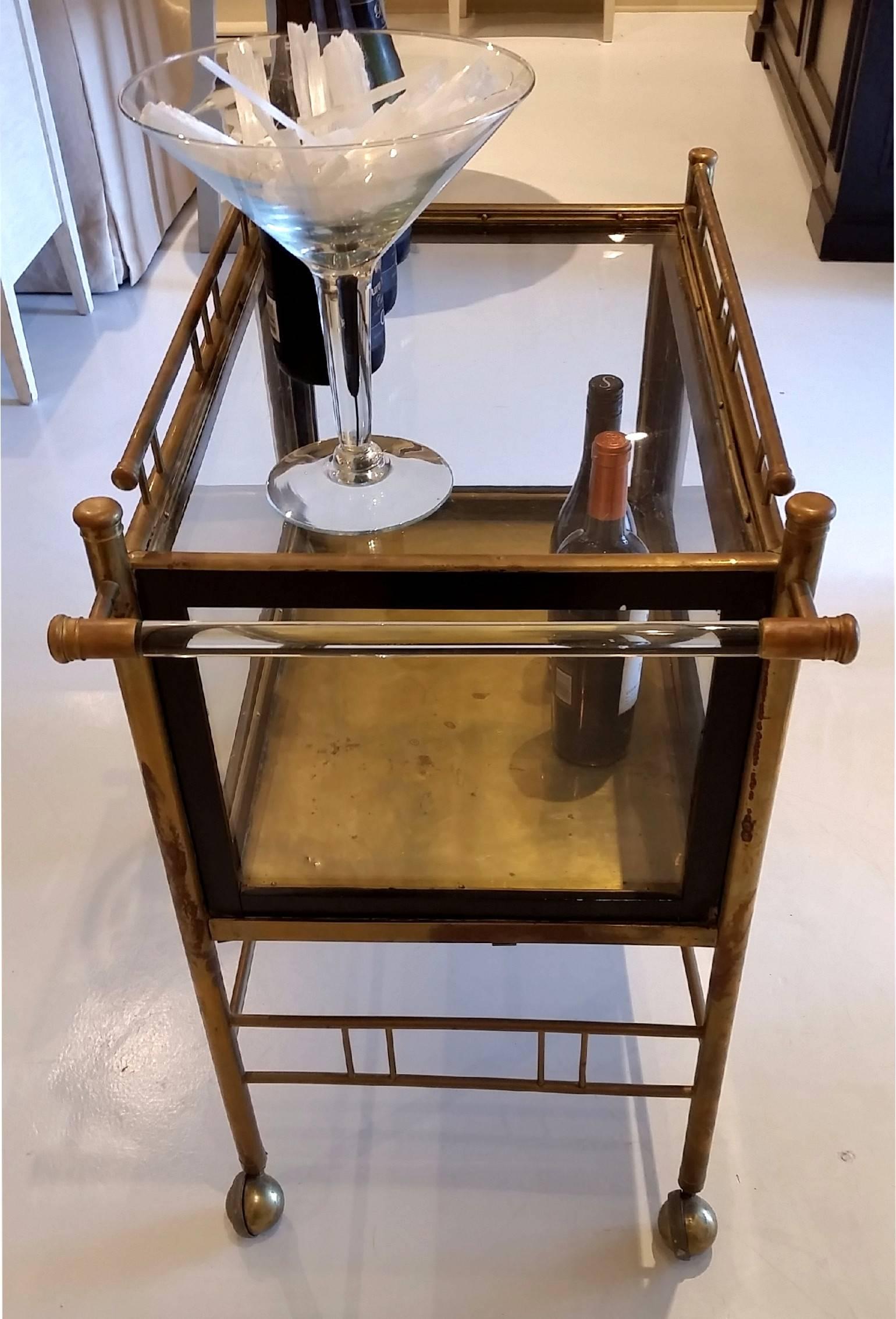 Lucite Antique Bar Cart / Trolley on Carriage Wheels