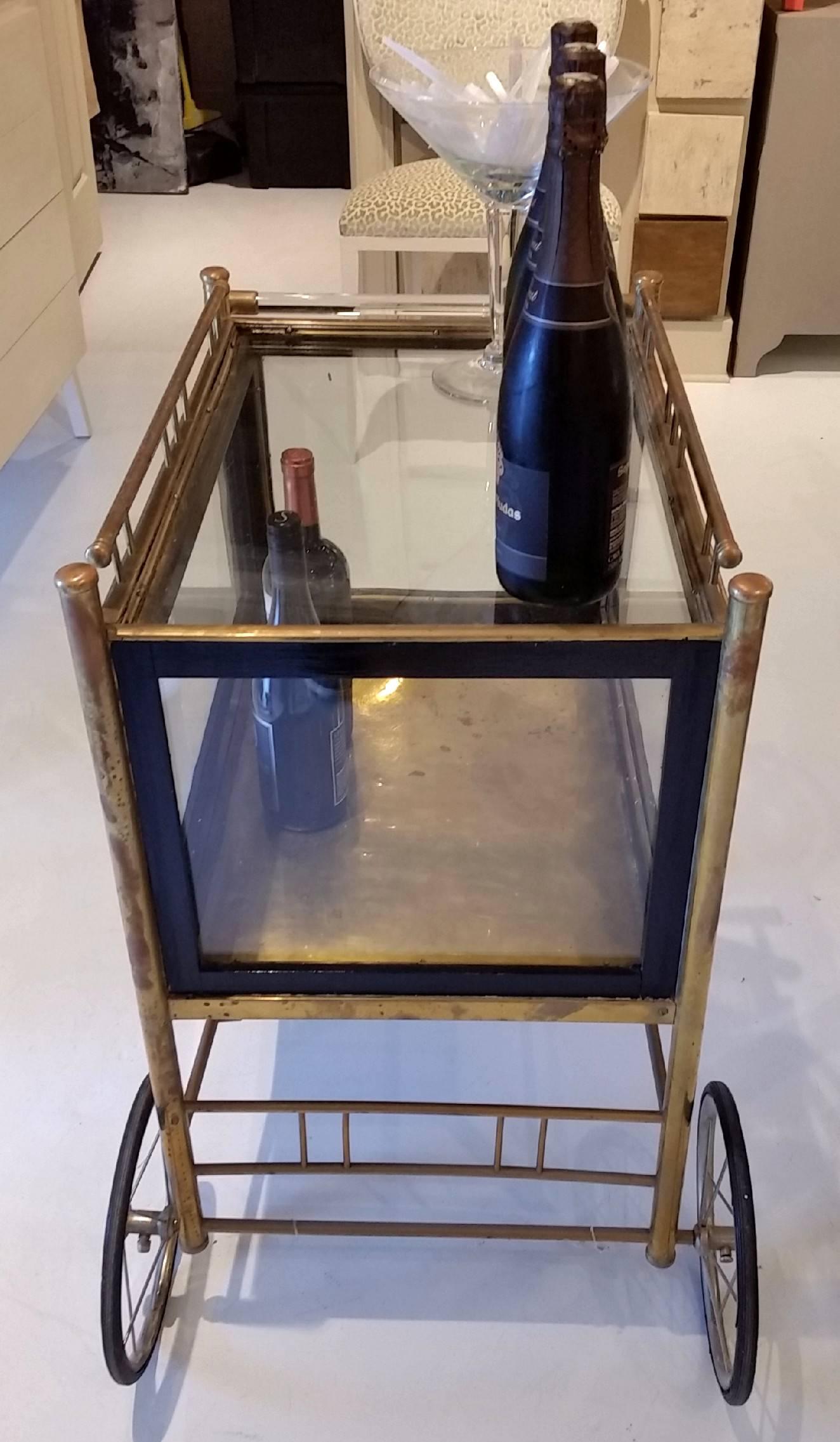 Antique Bar Cart / Trolley on Carriage Wheels 1