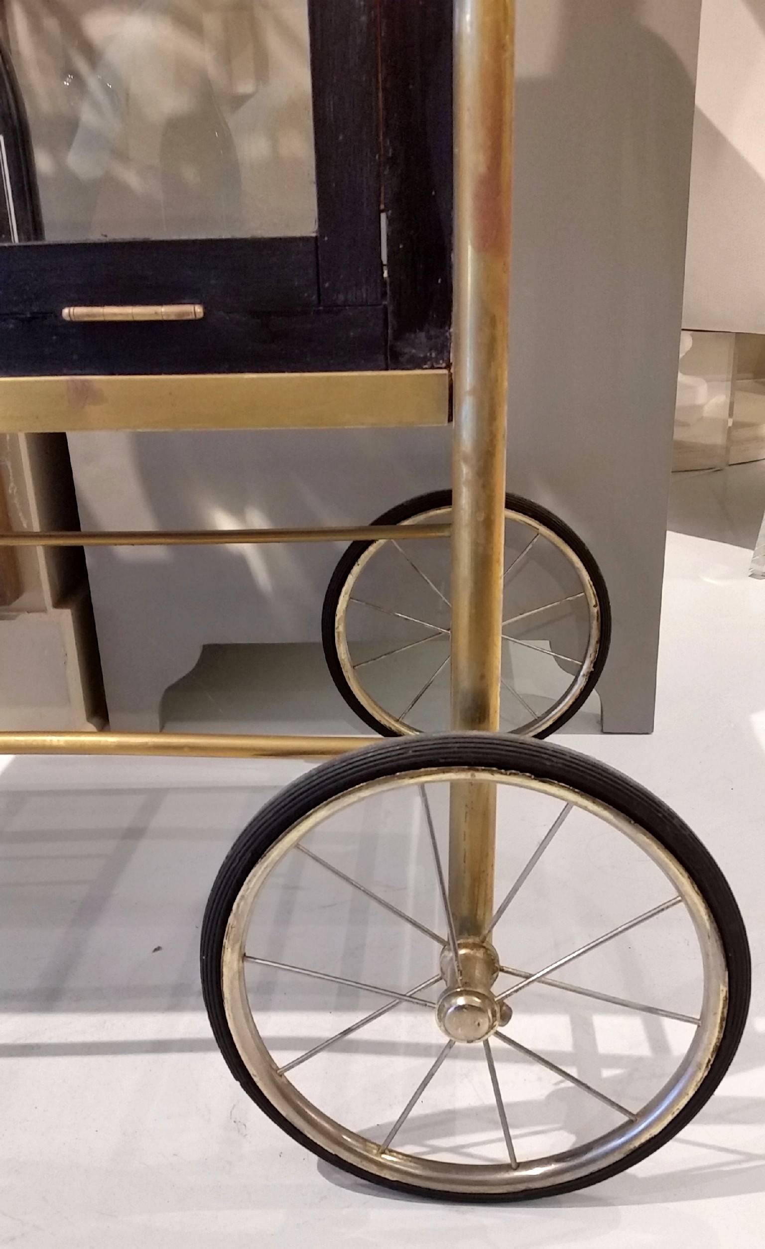 Antique Bar Cart / Trolley on Carriage Wheels 2