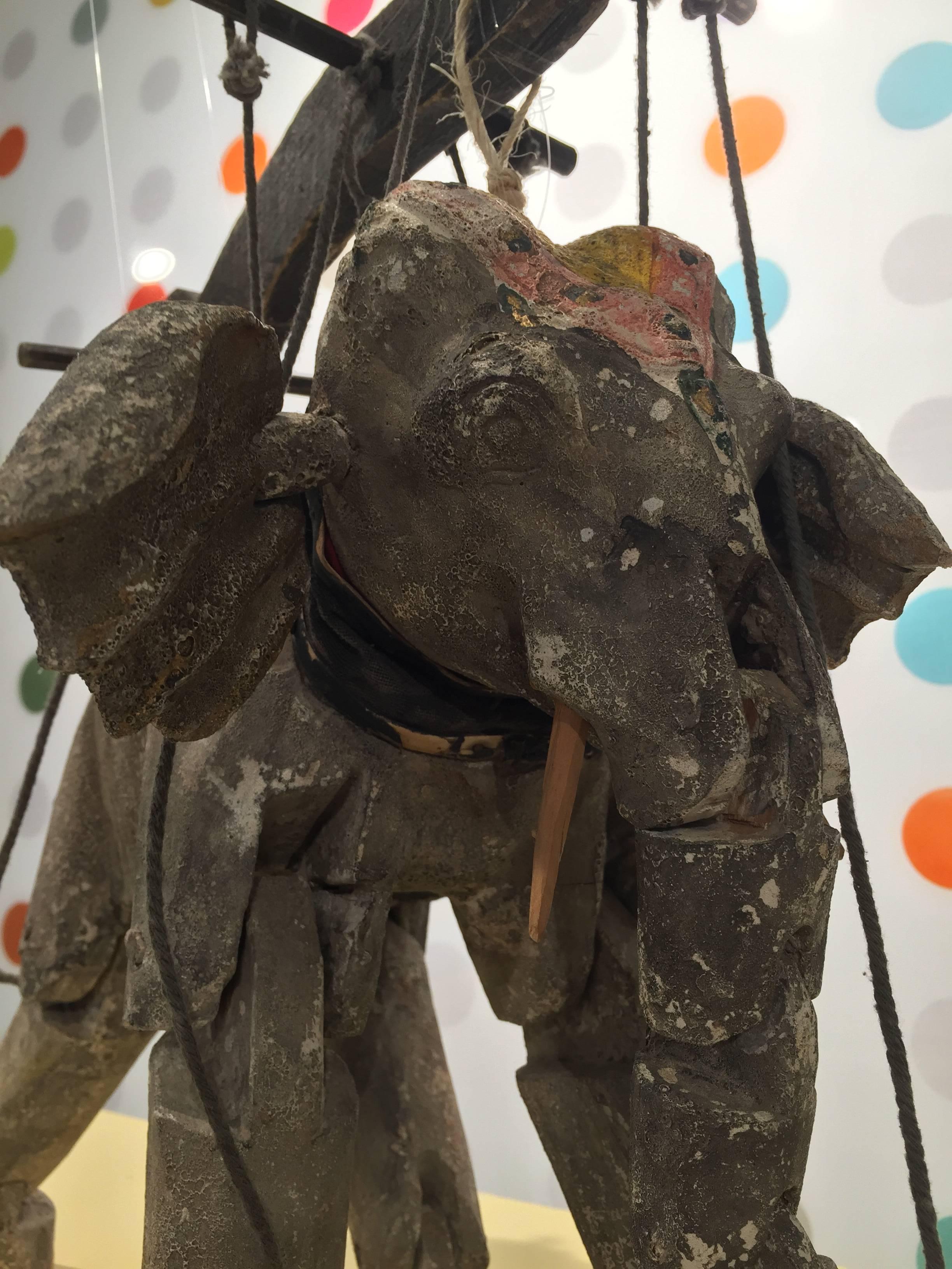 19th Century Vintage Antique Italian Elephant Marionette Puppet In Distressed Condition In Atlanta, GA
