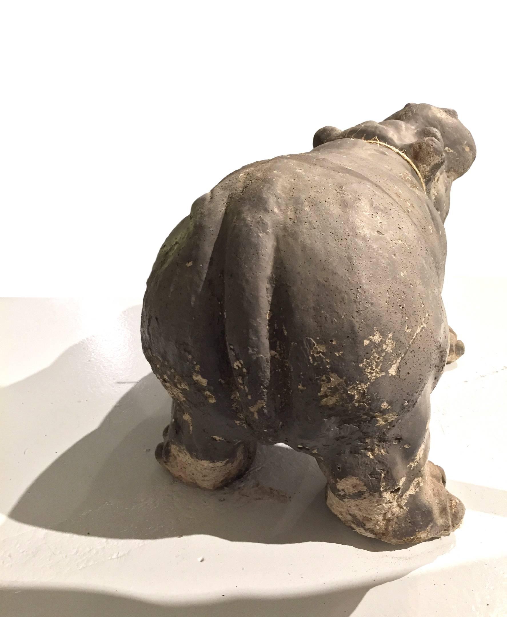 Vintage Cement Hippo Sculpture Animal Statue In Distressed Condition For Sale In Atlanta, GA