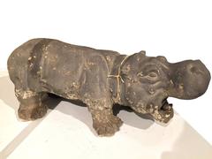 Vintage Cement Hippo Sculpture Animal Statue