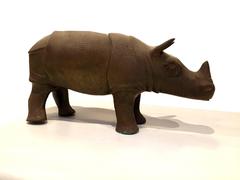 Vintage Textured Brass Rhino Animal Sculpture Art Accessory
