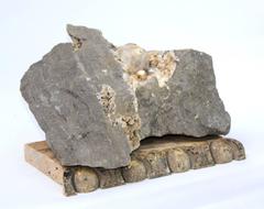 Herkimer Diamond with Baroque Pearl on Wood Base with 18th Century Molding
