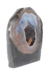 Polished Agate Amethyst Geode Decorated with a Tangerine Crystal Point