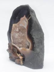 Polished Agate Citrine Geode Decorated with 18th Century Italian Fragment