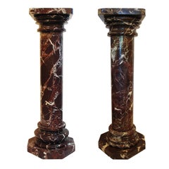 Pair of Similar Red Marble Pillar Column Pedestals Stands