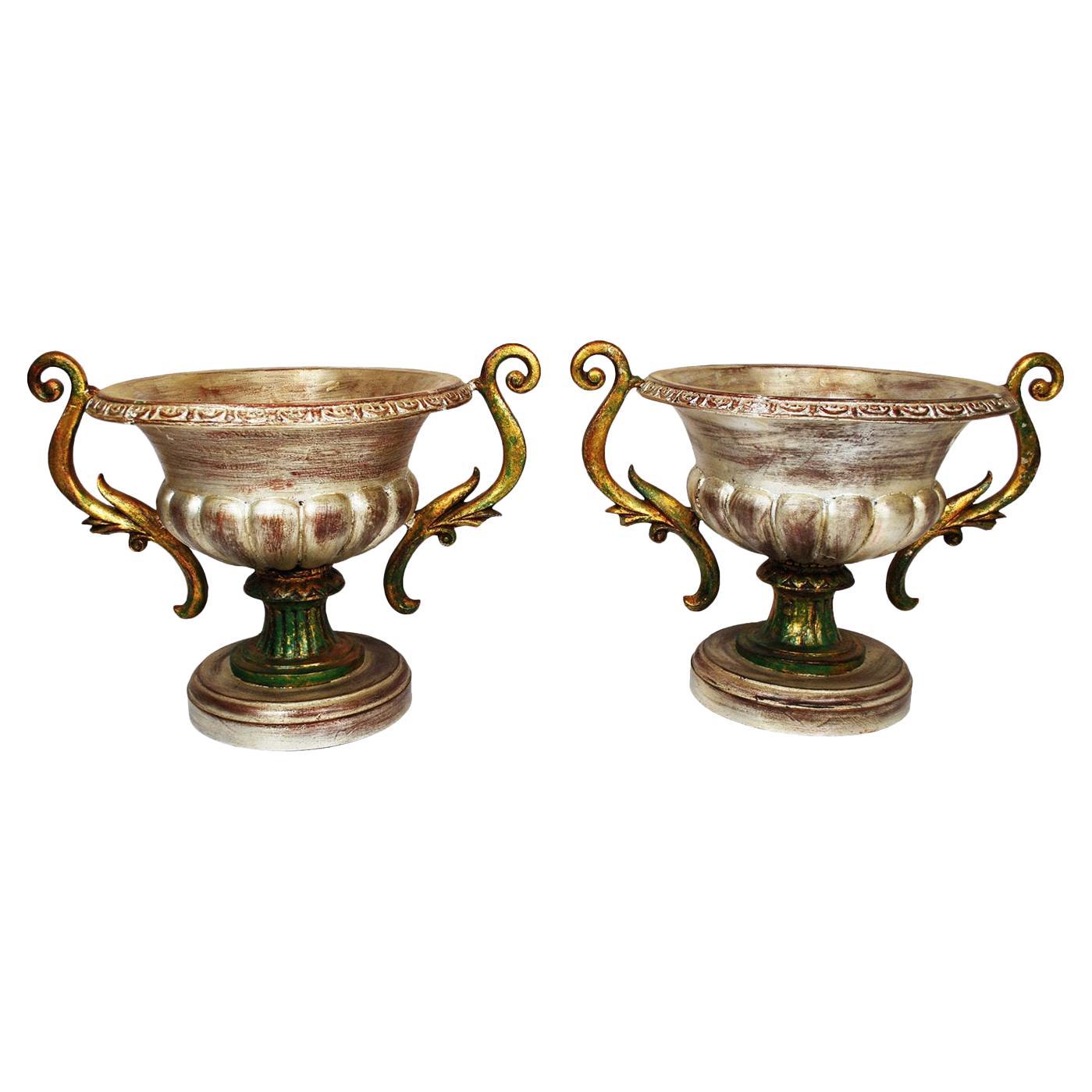Pair of Painted Wood Vases Planters Jardiniers Italy, circa 1980 For Sale