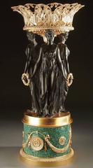 Large Malachite Gilt Bronze Jardinieres Centerpieces