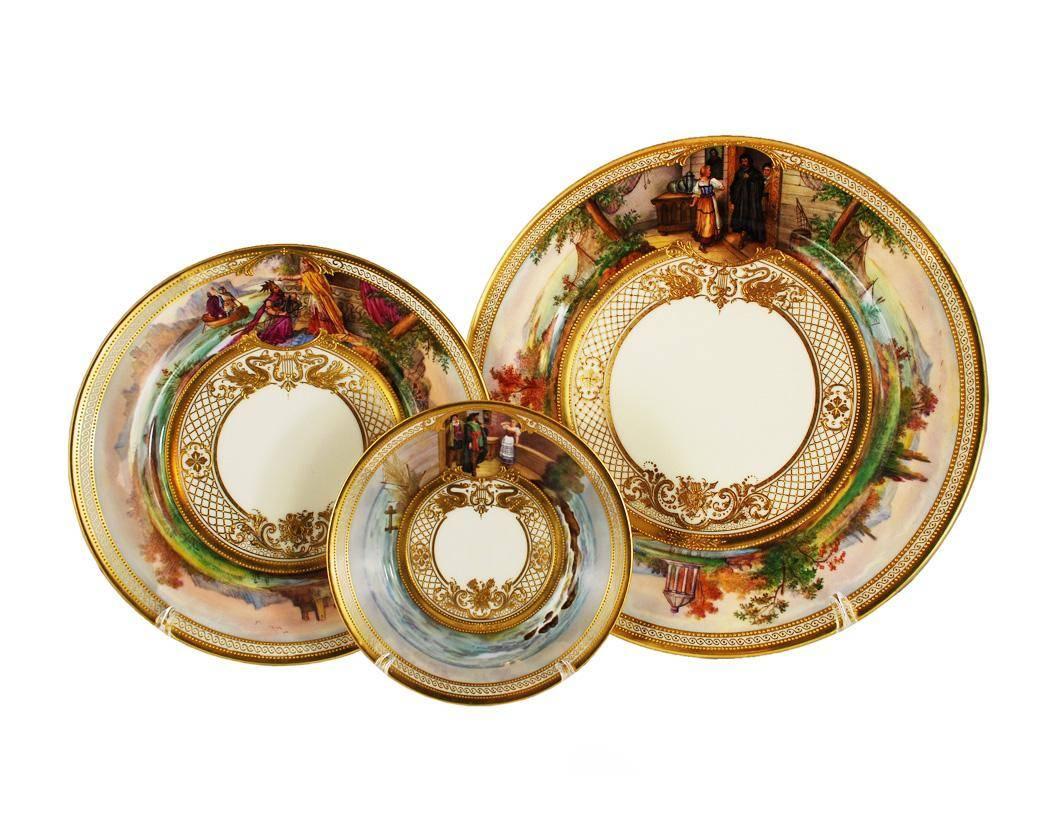 We present one of the finest dinner services made by Dresden Ambrosius Lamm Studio. 

This unique dinner service is famously known as the “Opera Set”. Only a few were made and it was rare that a dinner set was given a title. This set features some