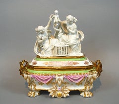 Rare Old Paris Porcelain Jewelry Box Casket Bisque Parian Sculpture Top