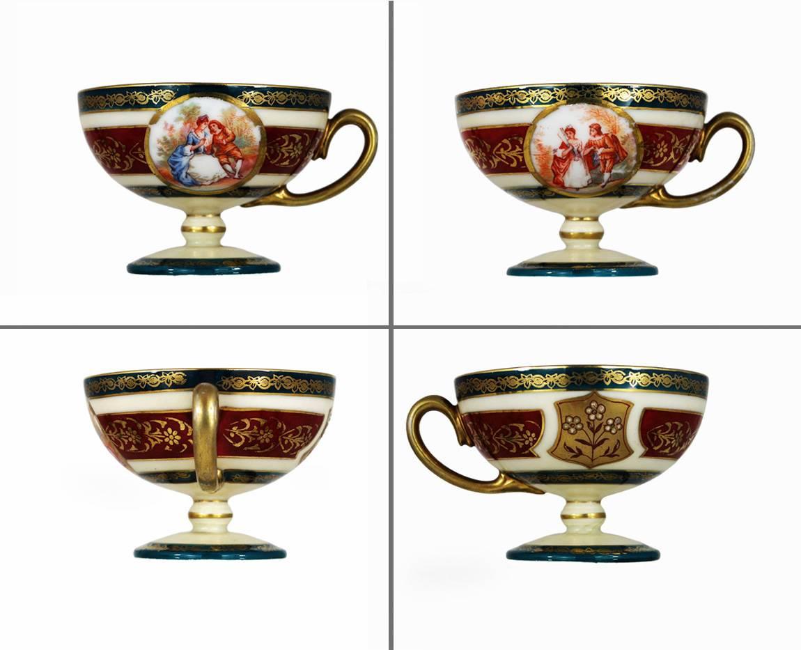Austrian Antique Royal Vienna Style Porcelain Tea Coffee Set on Tray