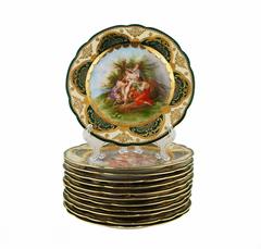 Royal Vienna Style Antique Set of 12 Cabinet Dessert Plates and Charger