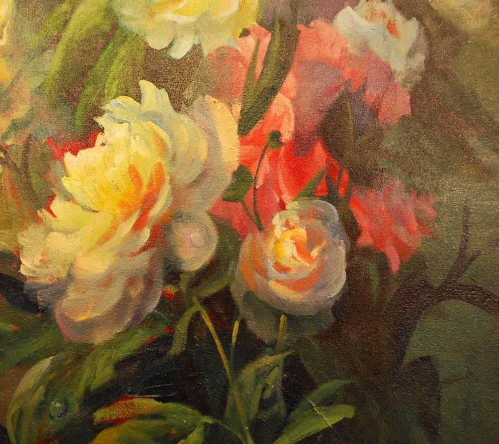 American Oil on Canvas Still Life Floral Landscape For Sale