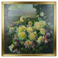 Huile sur toile Nature morte Paysage floral Pivoines Roses
