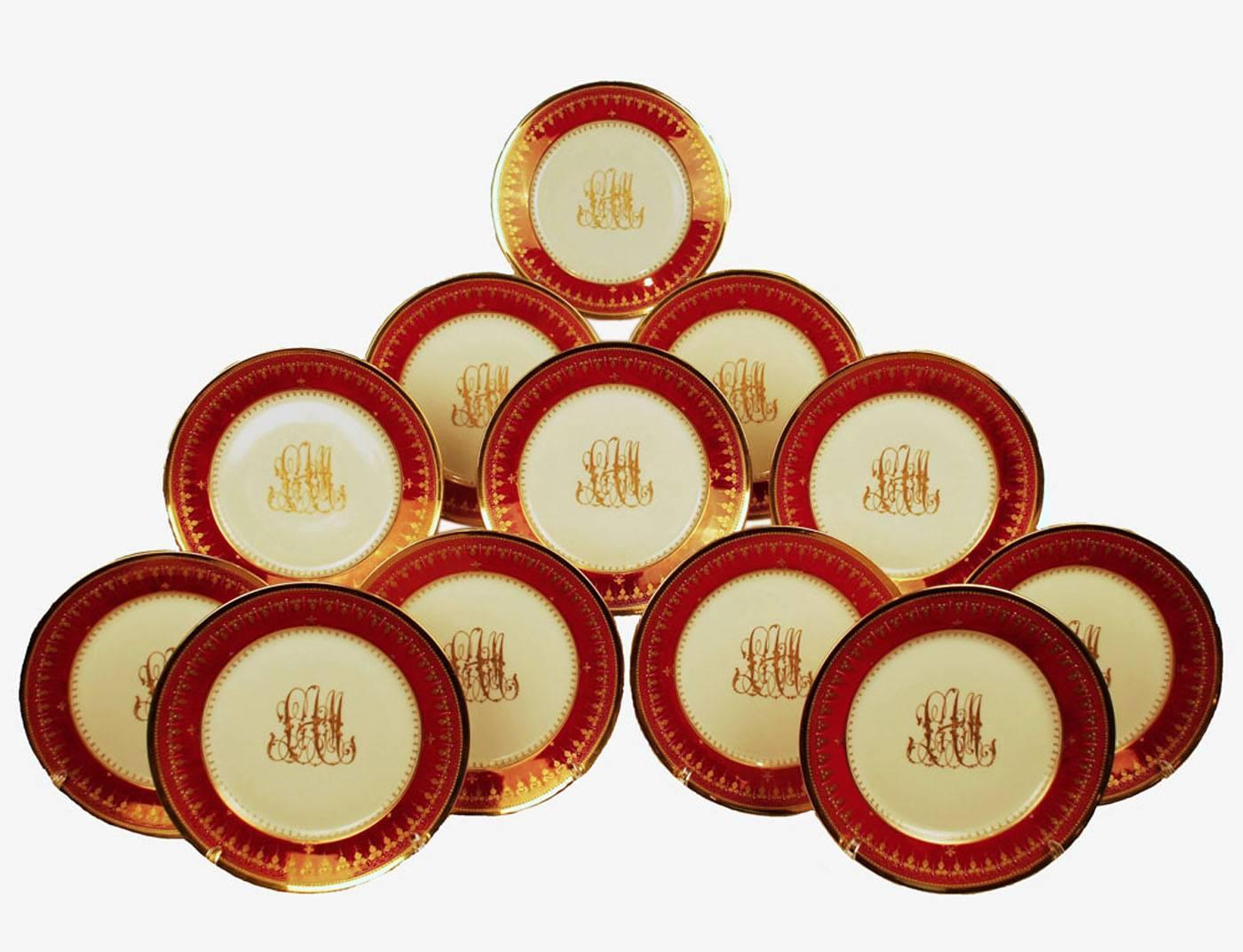 Raritet Antique Gallery presents our extensive collection of magnificent Dresden Ambrosius Lamm Studio porcelain. Please see additional offerings.

Wonderful set of 12 dessert or luncheon plates hand-painted in Ambrosius Lamm's Dresden studio. The